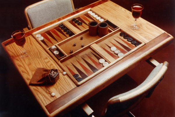 Wood and Leather Backgammon Table